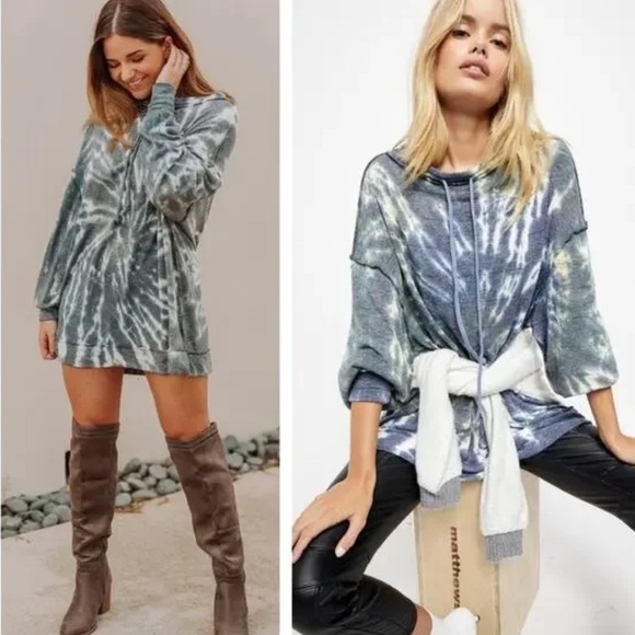Free People Best Catch Tie Dye Tee in Le Blue Combo XS - Picture 1 of 8